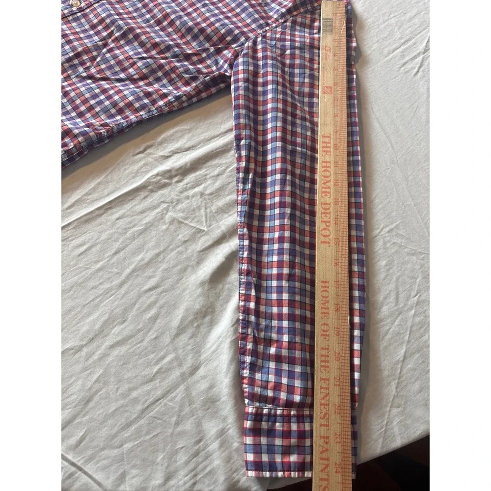 Banana Republic Camden Fit Shirt Mens Medium Red Blue Gingham Check Excellent LS